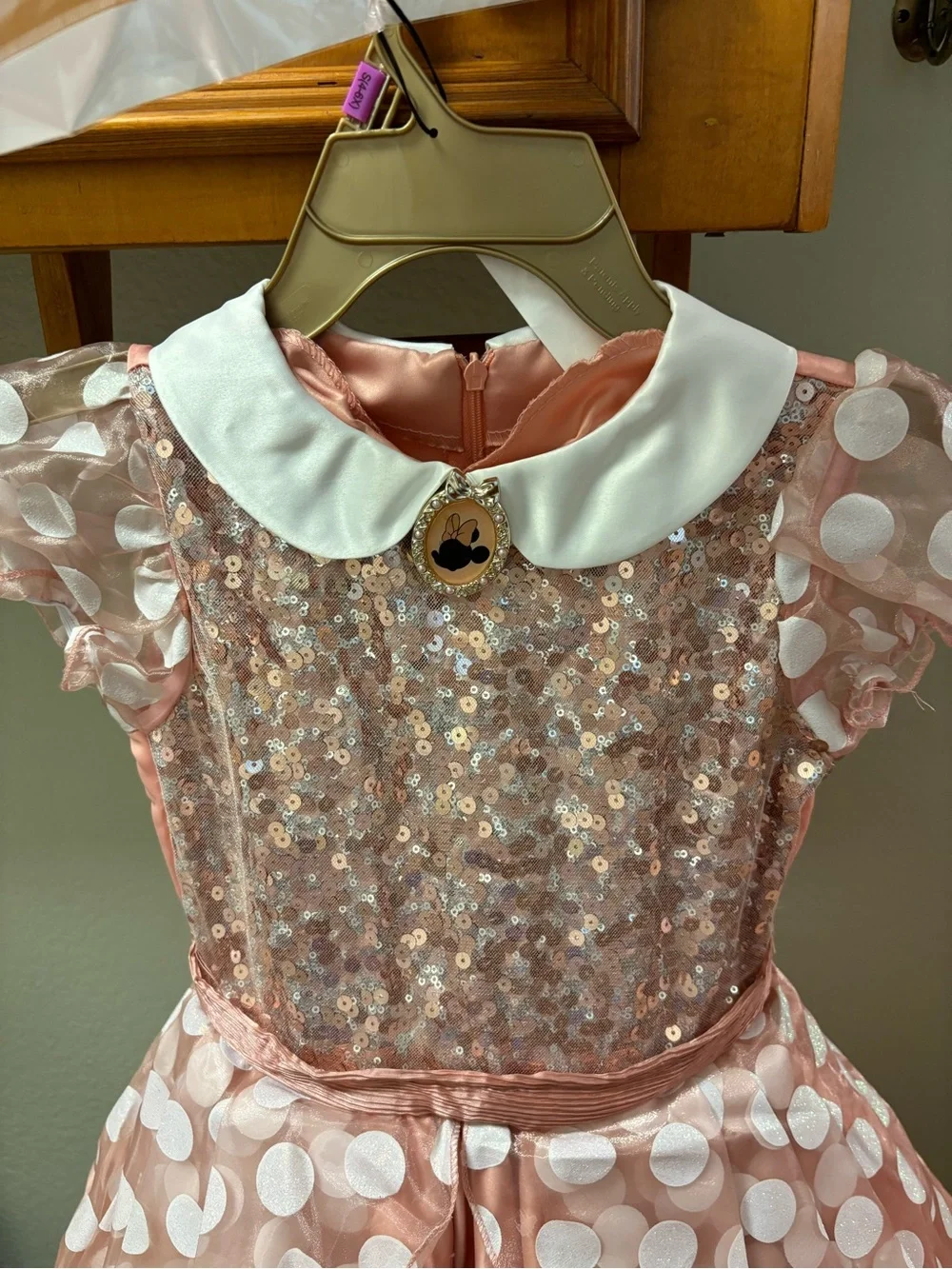 Disney Minnie Mouse Pink Sequin Polka Dot Party Dress size 4-6X - Picture 4 of 11